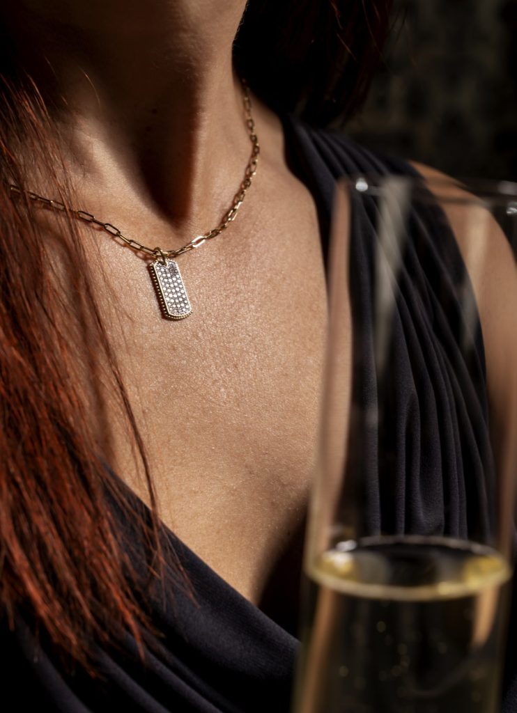 Pave diamond dog tag pendant necklace