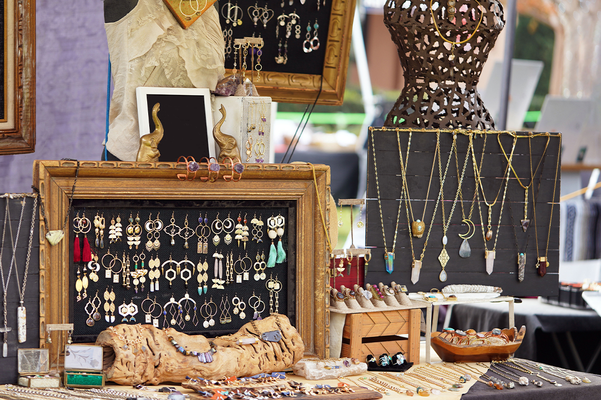 Jewelry displayed at maker market